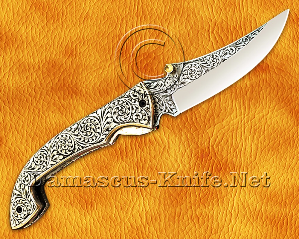 Personalized Hand Engraved Stainless Steel Arts and Crafts Pocket Folding Knife Brass Handle - DFK755 Personalized Hand Engraved Stainless Steel Arts and Crafts Pocket Folding Knife Brass Handle - DFK755