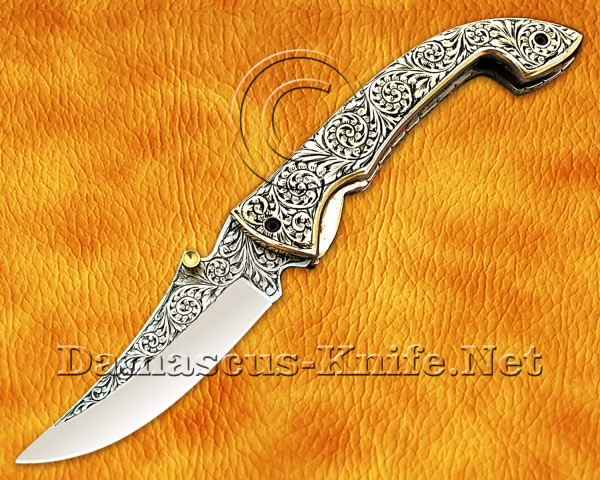 Personalized Hand Engraved Stainless Steel Arts and Crafts Pocket Folding Knife Brass Handle Personalized Hand Engraved Stainless Steel Arts and Crafts Pocket Folding Knife Brass Handle