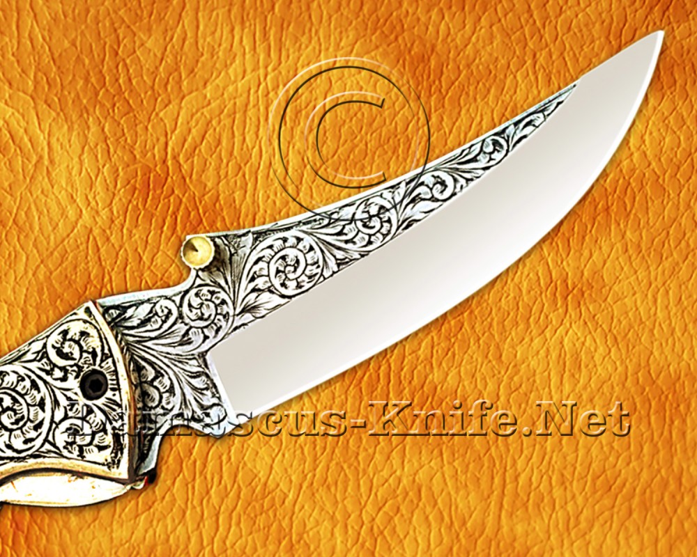 Personalized Engraved 12C27 Folding Knife - Brass Handle - FK755
