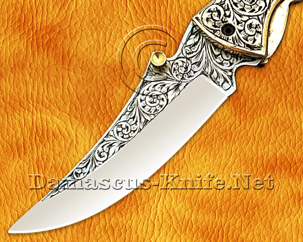 Personalized Engraved 12C27 Folding Knife - Brass Handle - FK755