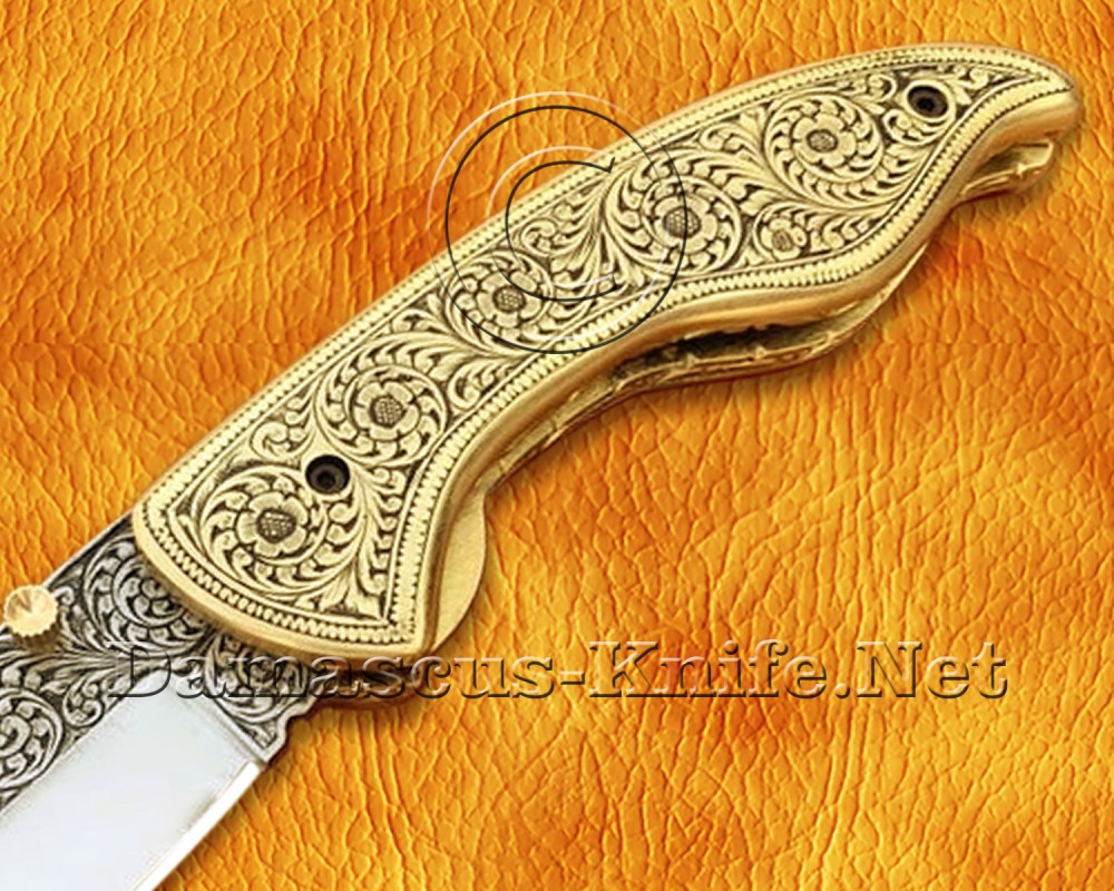 Personalized Hand Engraved Stainless Steel Arts and Crafts Pocket Folding Knife Brass Handle - DFK758 Personalized Hand Engraved Stainless Steel Arts and Crafts Pocket Folding Knife Brass Handle - DFK758
