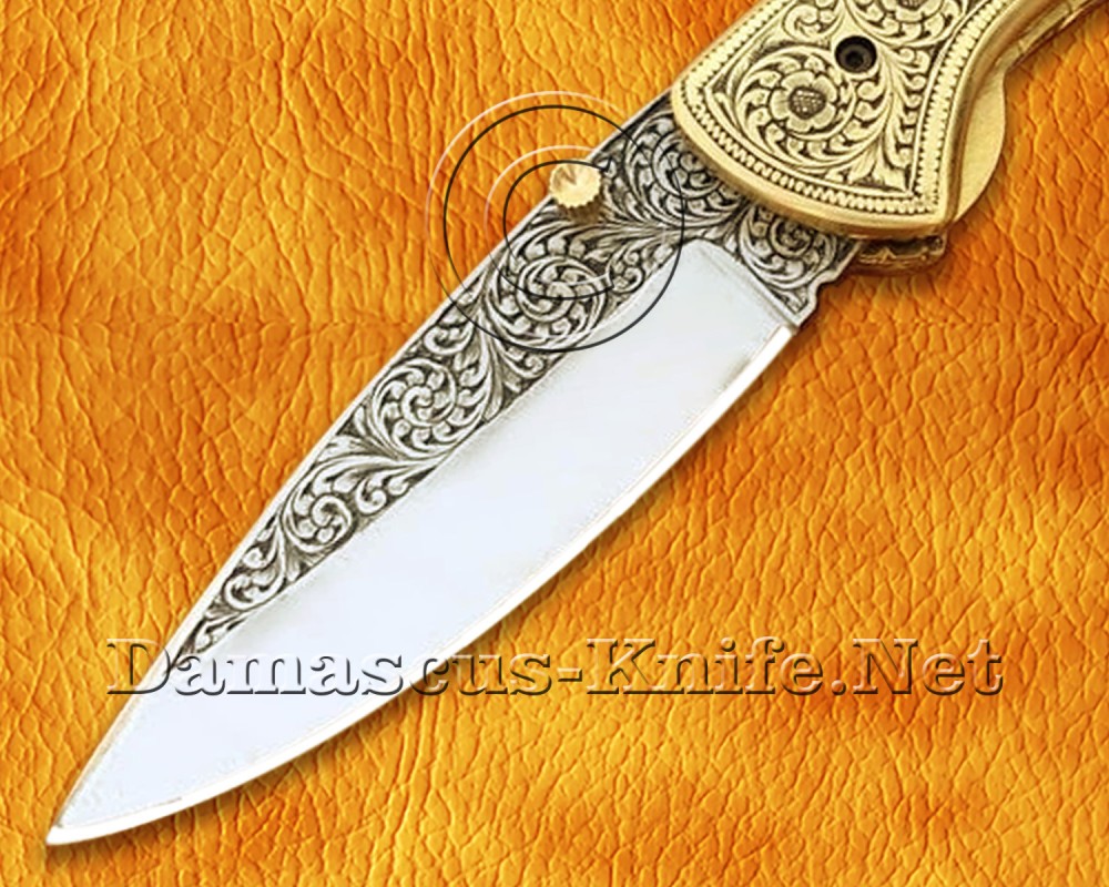 Personalized Hand Engraved Stainless Steel Arts and Crafts Pocket Folding Knife Brass Handle - DFK758 Personalized Hand Engraved Stainless Steel Arts and Crafts Pocket Folding Knife Brass Handle - DFK758