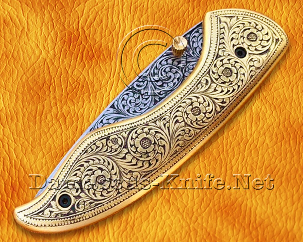 Personalized Hand Engraved Stainless Steel Arts and Crafts Pocket Folding Knife Brass Handle - DFK758 Personalized Hand Engraved Stainless Steel Arts and Crafts Pocket Folding Knife Brass Handle - DFK758