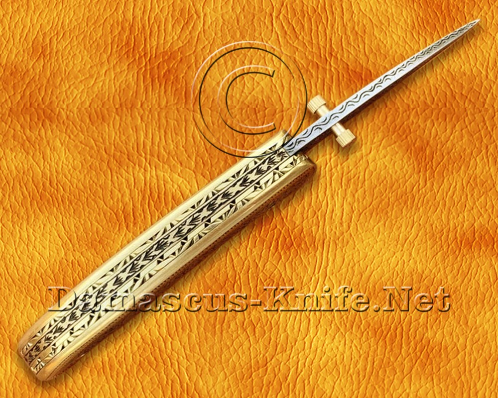 Personalized Hand Engraved Stainless Steel Arts and Crafts Pocket Folding Knife Brass Handle - DFK758 Personalized Hand Engraved Stainless Steel Arts and Crafts Pocket Folding Knife Brass Handle - DFK758