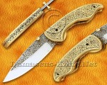 Hand Engraved 12C27 Artisan Folding Kitchen Knife – Brass Handle FK758 Hand Engraved 12C27 Artisan Folding Kitchen Knife – Brass Handle FK758