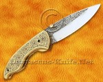Hand Engraved 12C27 Artisan Folding Kitchen Knife – Brass Handle FK758 Hand Engraved 12C27 Artisan Folding Kitchen Knife – Brass Handle FK758