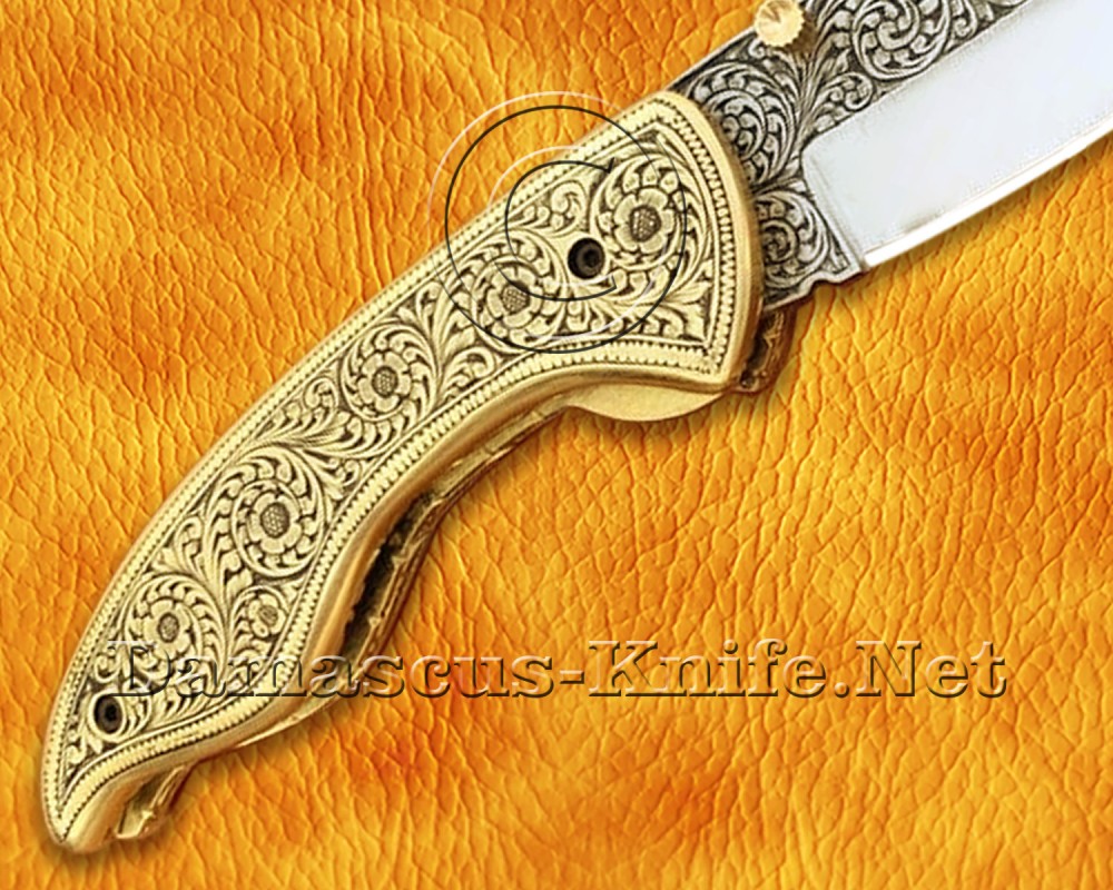 Personalized Engraved 12C27 Folding Knife - Brass Handle - FK758 Personalized Engraved 12C27 Folding Knife - Brass Handle - FK758