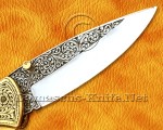 Hand Engraved 12C27 Artisan Folding Kitchen Knife – Brass Handle FK758 Hand Engraved 12C27 Artisan Folding Kitchen Knife – Brass Handle FK758