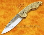 Hand Engraved 12C27 Artisan Folding Kitchen Knife – Brass Handle FK758 Hand Engraved 12C27 Artisan Folding Kitchen Knife – Brass Handle FK758