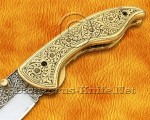 Hand Engraved 12C27 Artisan Folding Kitchen Knife – Brass Handle FK758 Hand Engraved 12C27 Artisan Folding Kitchen Knife – Brass Handle FK758