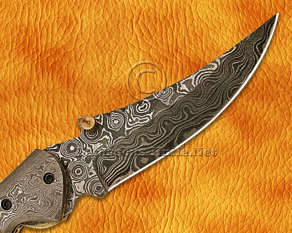 Custom Handmade Damascus Steel Folding Knife - Ram Horn - FK761