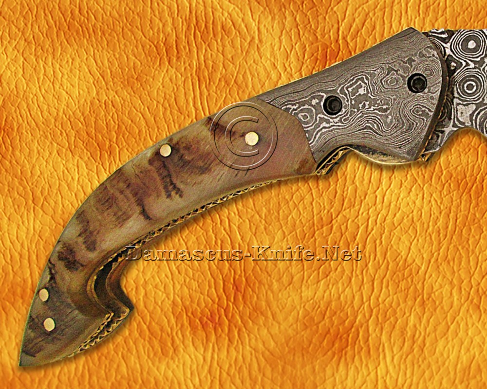 Personalized Handmade Damascus Steel Arts and Crafts Pocket Folding Knife Ram Horn Handle - DFK761 Personalized Handmade Damascus Steel Arts and Crafts Pocket Folding Knife Ram Horn Handle - DFK761