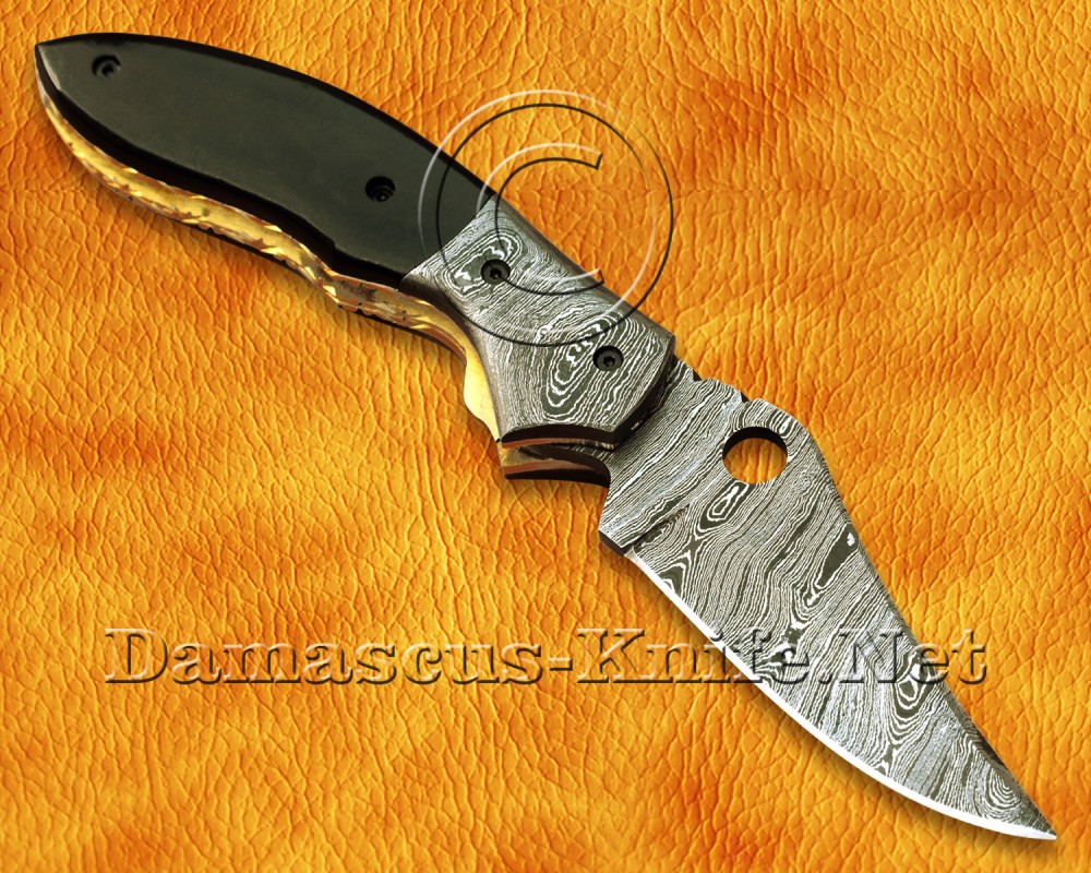 Custom Handmade Damascus Steel Folding Knife - Bull Horn - FK762
