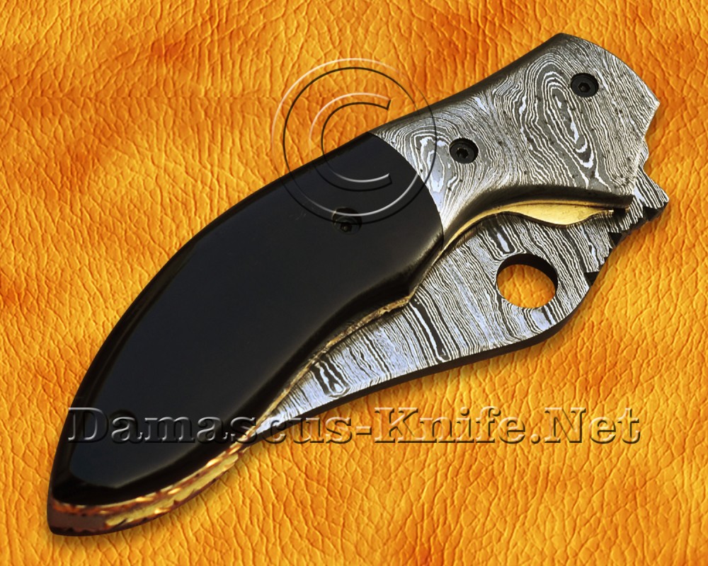 Custom Handmade Damascus Steel Folding Knife - Bull Horn - FK762