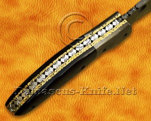 Custom Handmade Damascus Steel Folding Knife - Bull Horn - FK762