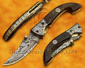 Custom Handmade Damascus Steel Folding Knife - Bone Handle - FK763