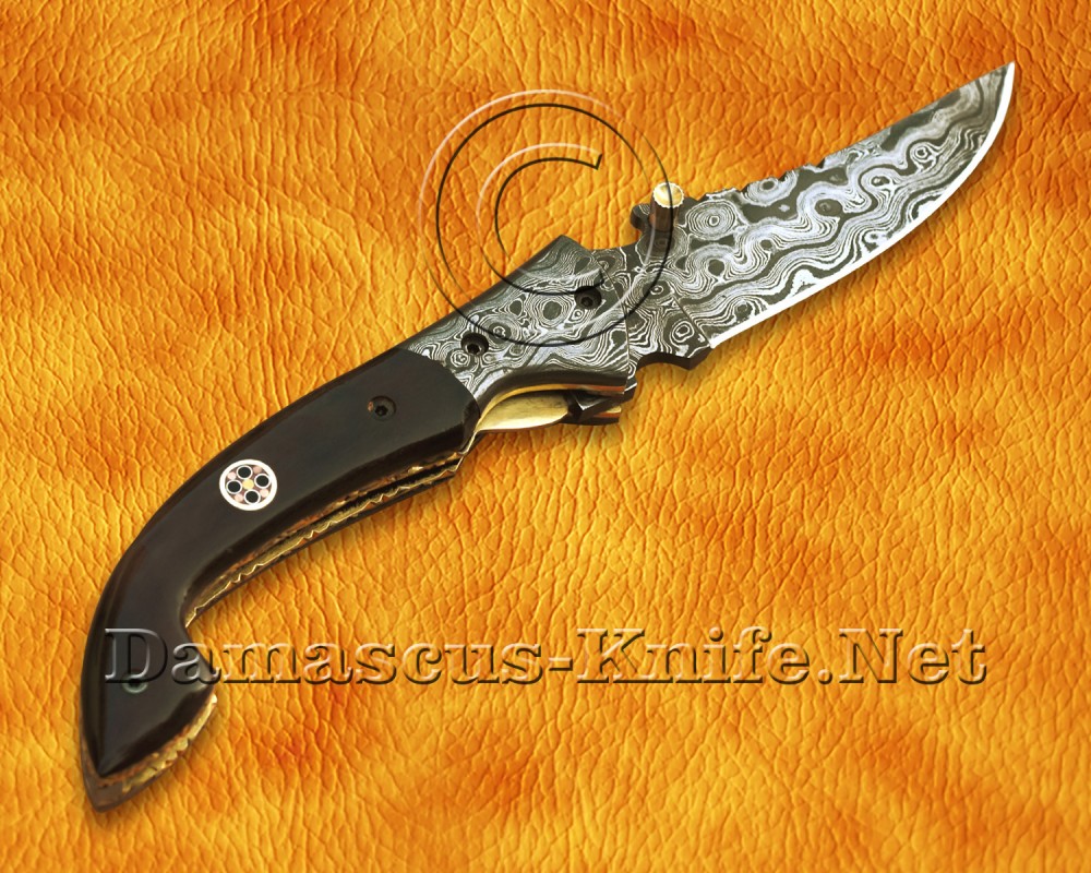 Custom Handmade Damascus Steel Folding Knife - Bone Handle - FK763