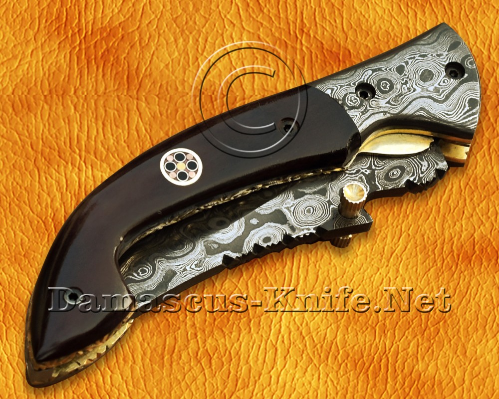 Custom Handmade Damascus Steel Folding Knife - Bone Handle - FK763