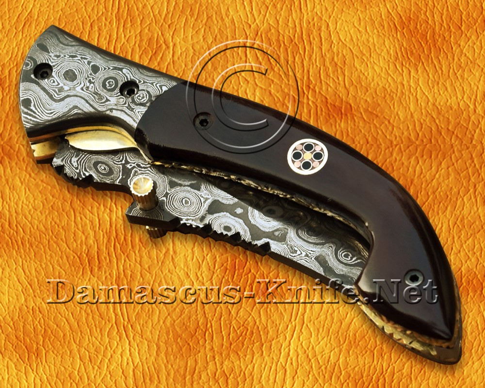 Custom Handmade Damascus Steel Folding Knife - Bone Handle - FK763