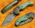 Custom Handmade Damascus Steel Folding Knife - Sea Green Bone - FK765