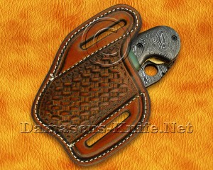 Custom Handmade Damascus Steel Folding Knife - Sea Green Bone - FK765