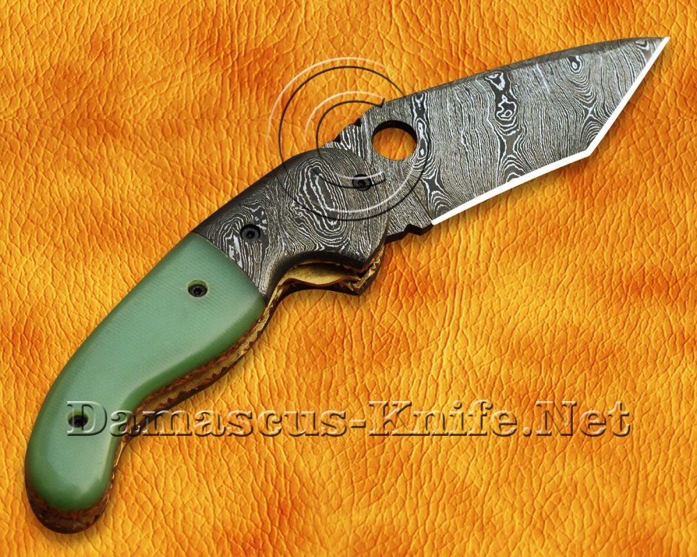 Custom Handmade Damascus Steel Folding Knife - Sea Green Bone - FK765