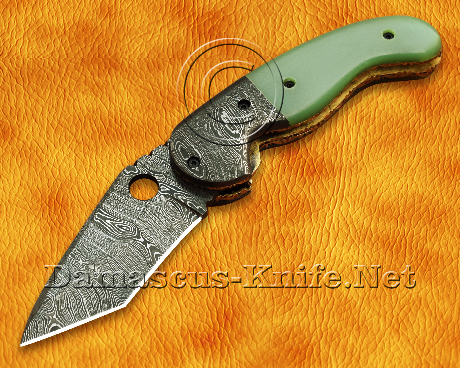 Custom Handmade Damascus Steel Folding Knife - Sea Green Bone - FK765