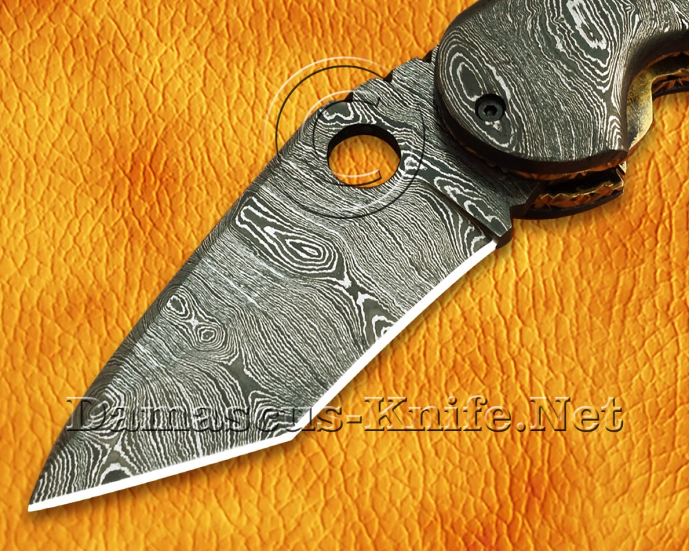 Custom Handmade Damascus Steel Folding Knife - Sea Green Bone - FK765