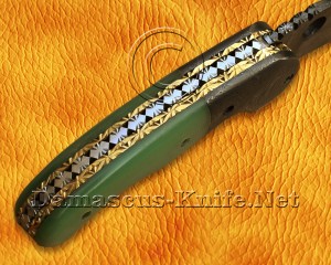 Custom Handmade Damascus Steel Folding Knife - Sea Green Bone - FK765