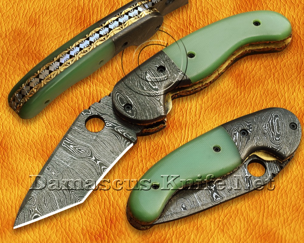 Personalized Handmade Damascus Steel Arts and Crafts Pocket Folding Knife Bone Handle - DFK765