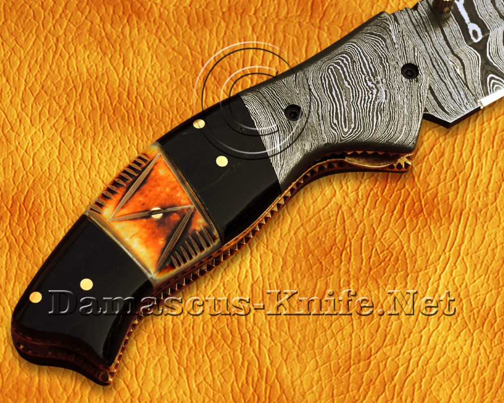 Custom Handmade Damascus Steel Folding Knife - Bone & Horn - FK769 Custom Handmade Damascus Steel Folding Knife - Bone & Horn - FK769