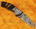 Custom Handmade Damascus Steel Folding Knife - Bone & Horn - FK769