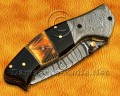 Custom Handmade Damascus Steel Folding Knife - Bone & Horn - FK769