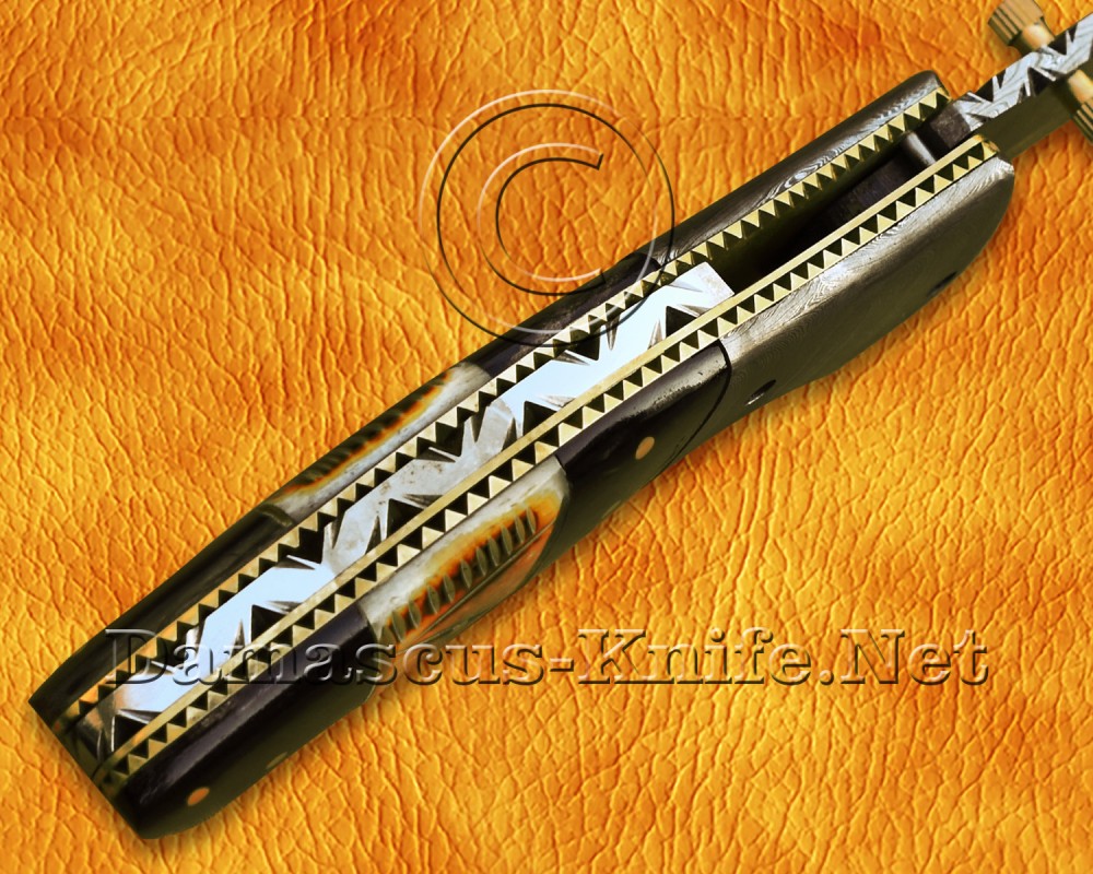 Custom Handmade Damascus Steel Folding Knife - Bone & Horn - FK769 Custom Handmade Damascus Steel Folding Knife - Bone & Horn - FK769