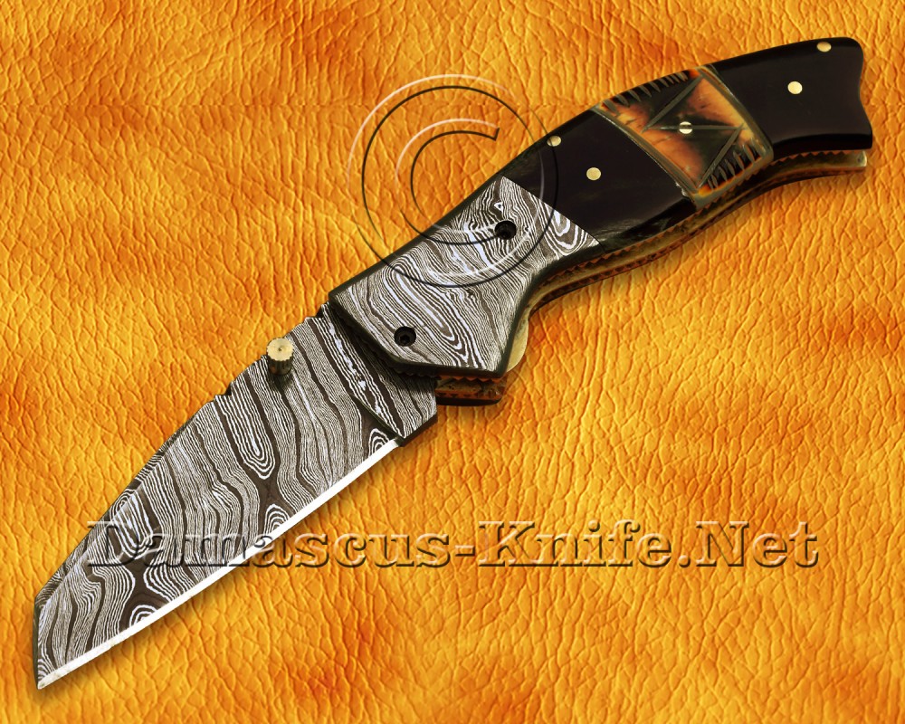 Personalized Handmade Damascus Steel Arts and Crafts Pocket Folding Knife Bull Horn Handle - DFK769 Personalized Handmade Damascus Steel Arts and Crafts Pocket Folding Knife Bull Horn Handle - DFK769
