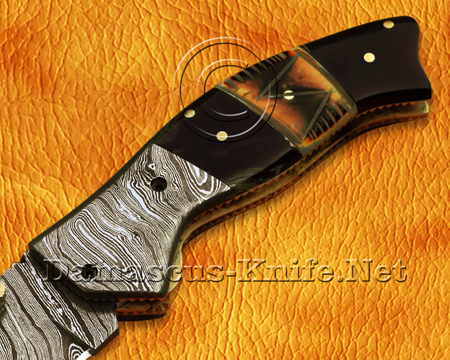 Personalized Handmade Damascus Steel Arts and Crafts Pocket Folding Knife Bull Horn Handle Personalized Handmade Damascus Steel Arts and Crafts Pocket Folding Knife Bull Horn Handle