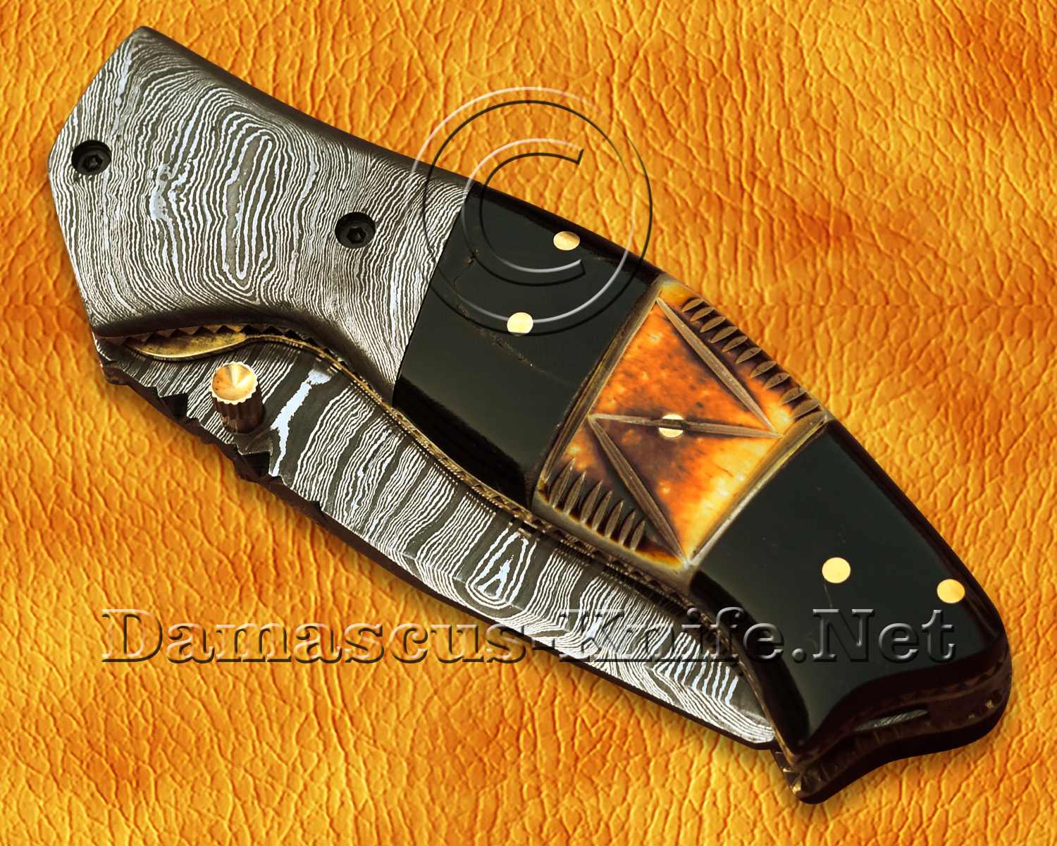 Personalized Handmade Damascus Steel Arts and Crafts Pocket Folding Knife Bull Horn Handle Personalized Handmade Damascus Steel Arts and Crafts Pocket Folding Knife Bull Horn Handle