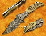 Personalized Scrimshaw Damascus Folding Knife - Bone Handle - FK770 Personalized Scrimshaw Damascus Folding Knife - Bone Handle - FK770