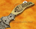 Personalized Scrimshaw Damascus Folding Knife - Bone Handle - FK770 Personalized Scrimshaw Damascus Folding Knife - Bone Handle - FK770