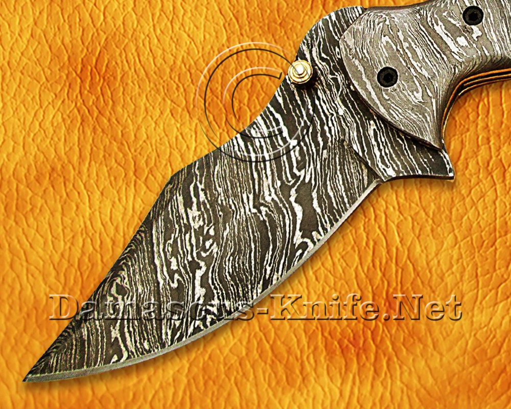 Personalized Scrimshaw Damascus Folding Knife - Bone Handle - FK770