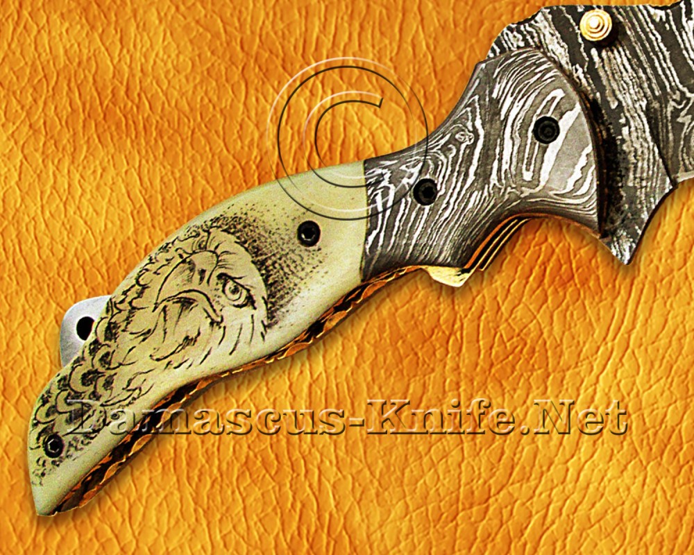 Personalized Scrimshaw Handmade Damascus Steel Arts and Crafts Pocket Folding Knife Bone Handle - DFK770 Personalized Scrimshaw Handmade Damascus Steel Arts and Crafts Pocket Folding Knife Bone Handle - DFK770