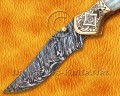 Personalized Scrimshaw Damascus Folding Knife - Bone & Copper - FK804 Personalized Scrimshaw Damascus Folding Knife - Bone & Copper - FK804