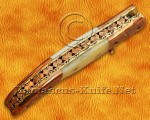 Personalized Scrimshaw Damascus Folding Knife - Bone & Copper - FK804 Personalized Scrimshaw Damascus Folding Knife - Bone & Copper - FK804
