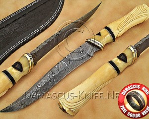 Personalized Handmade Damascus Steel Arts and Crafts Hunting and Survival Bowie Knife Bone Handle - DHK883
