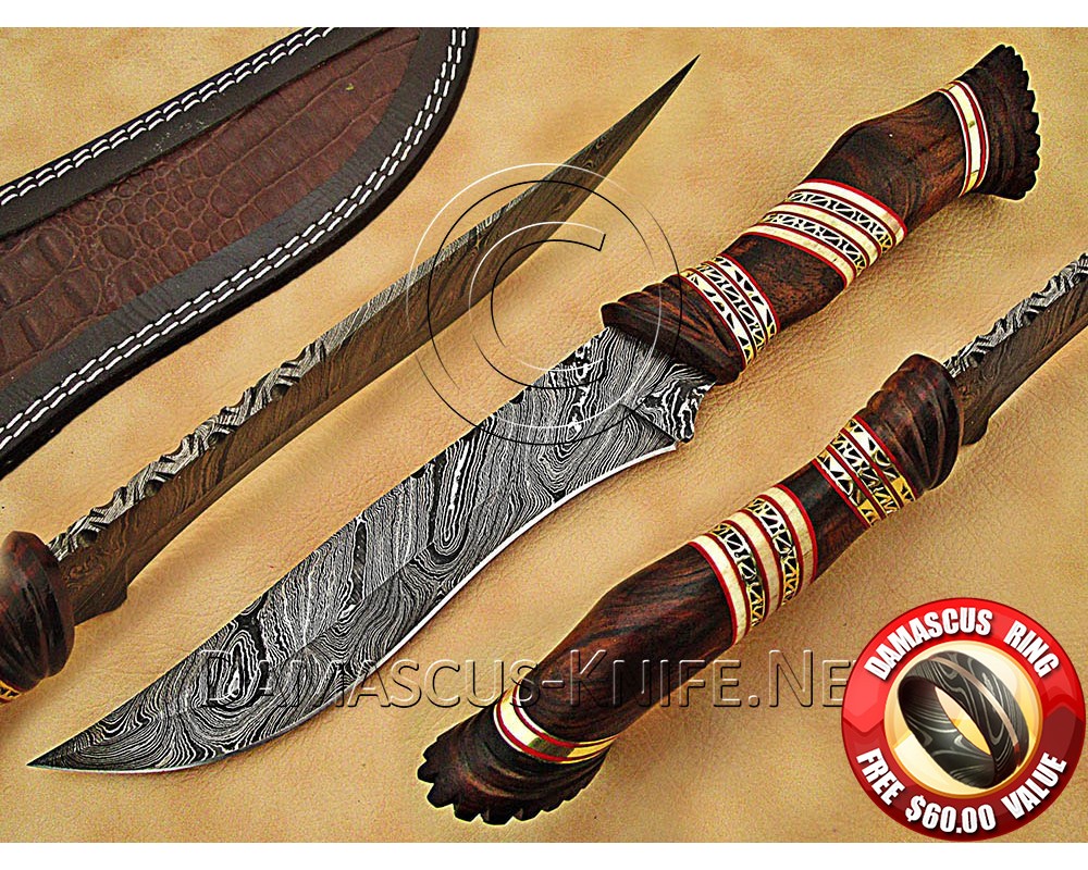 Personalized Handmade Damascus Steel Arts and Crafts Hunting and Survival Bowie Knife Rosewood Handle - DHK884