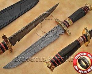 Personalized Handmade Damascus Steel Arts and Crafts Hunting and Survival Bowie Knife Horn Handle - DHK888