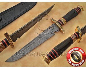 Personalized Handmade Damascus Steel Arts and Crafts Hunting and Survival Bowie Knife Horn Handle - DHK888