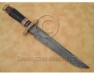 Personalized Handmade Damascus Steel Arts and Crafts Hunting and Survival Bowie Knife Horn Handle - DHK888
