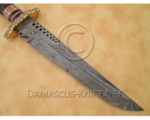 Personalized Handmade Damascus Steel Arts and Crafts Hunting and Survival Bowie Knife Horn Handle - DHK888
