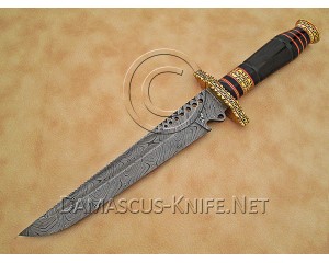 Personalized Handmade Damascus Steel Arts and Crafts Hunting and Survival Bowie Knife Horn Handle - DHK888